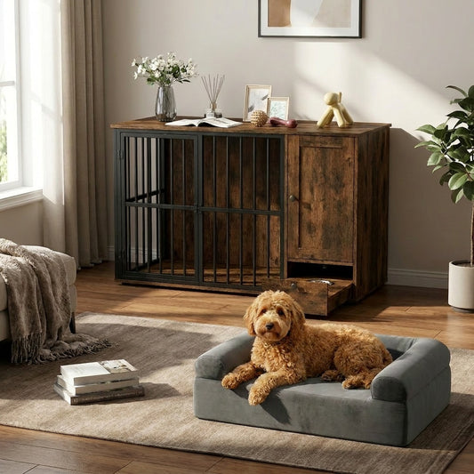 Dog Crate Furniture & Cooling Gel Dog Bed for Small and Medium Dogs, Brown Dog Kennels Brown at Gallery Canada