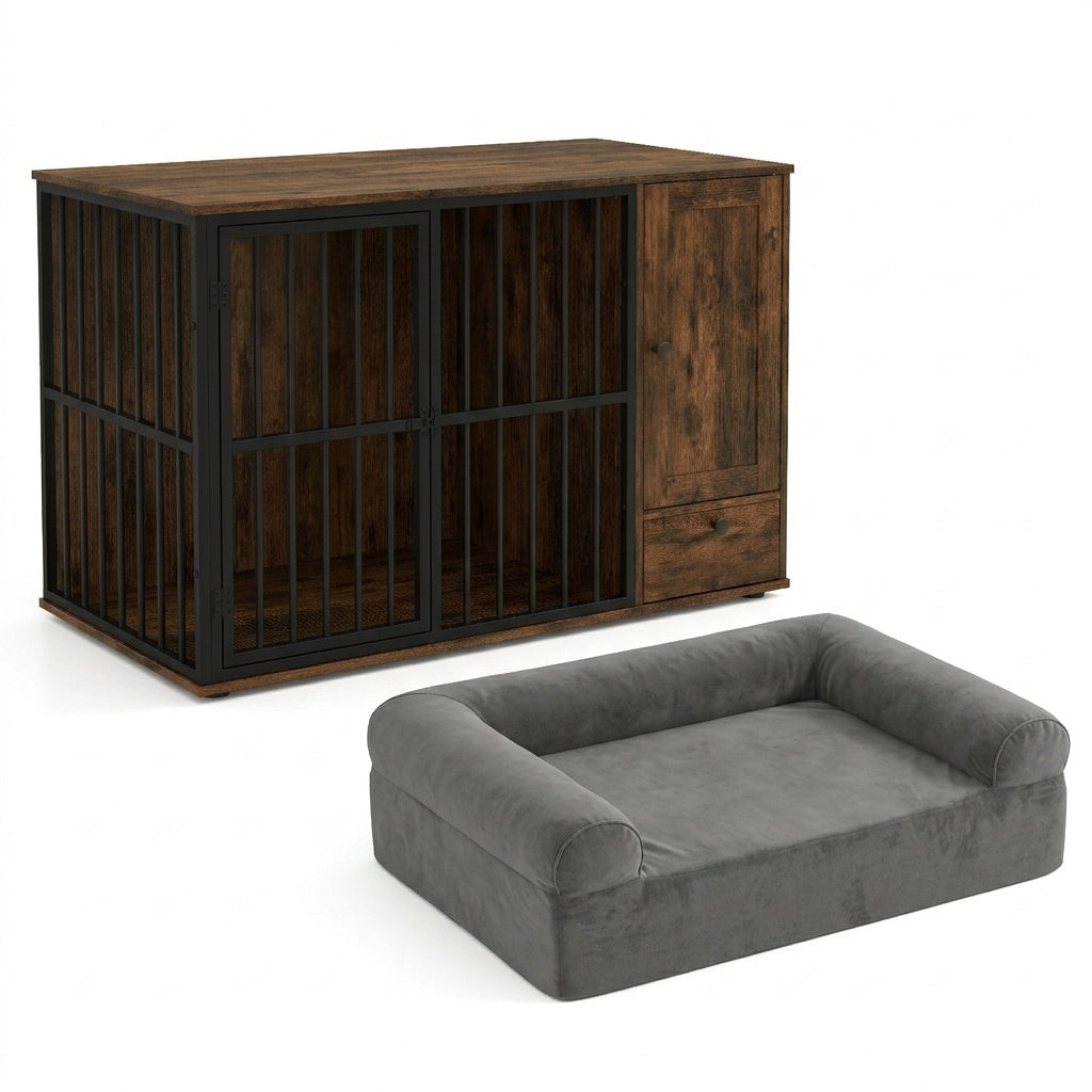 Dog Crate Furniture & Cooling Gel Dog Bed for Small and Medium Dogs, Brown Dog Kennels at Gallery Canada