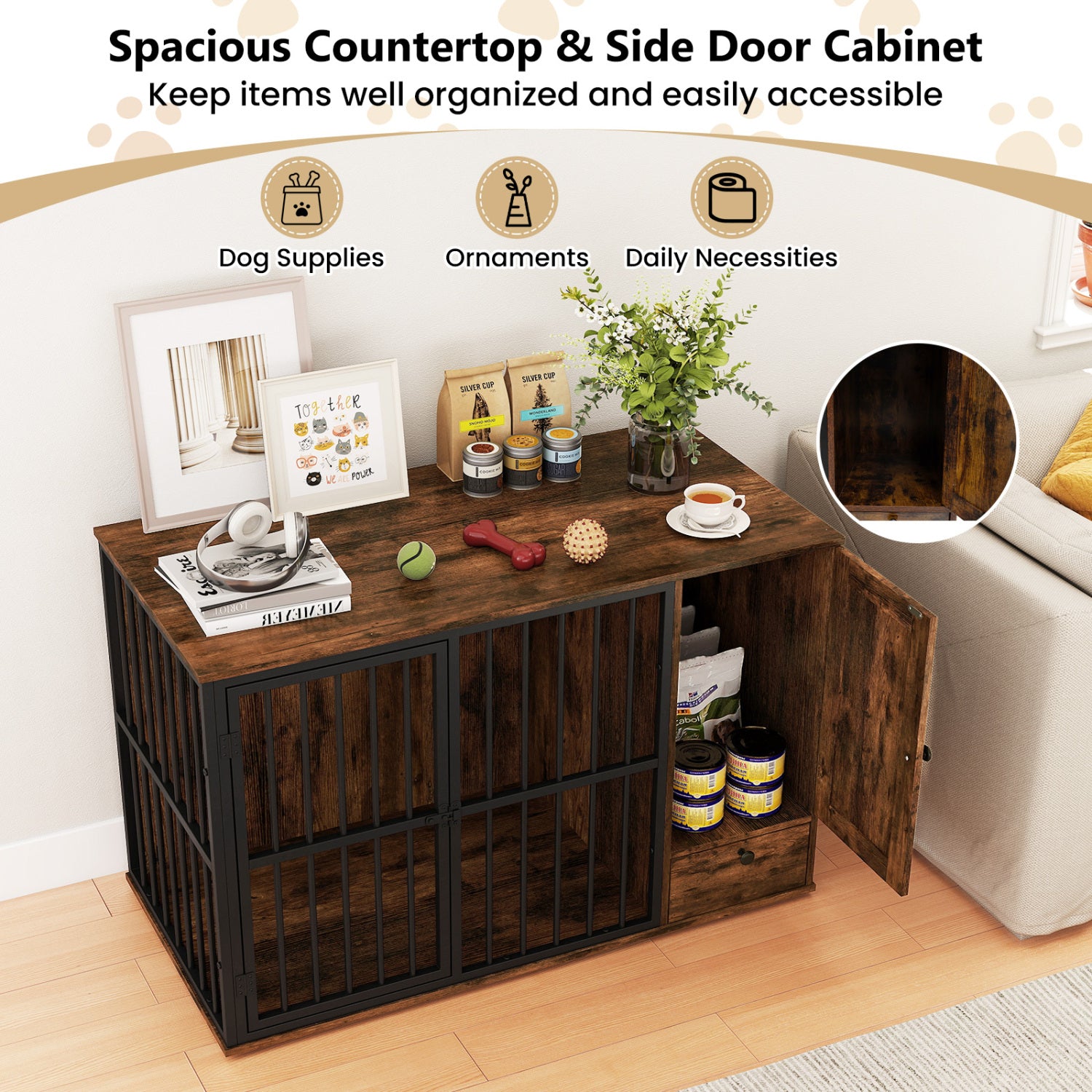 Dog Crate Furniture & Cooling Gel Dog Bed for Small and Medium Dogs, Brown Dog Kennels at Gallery Canada