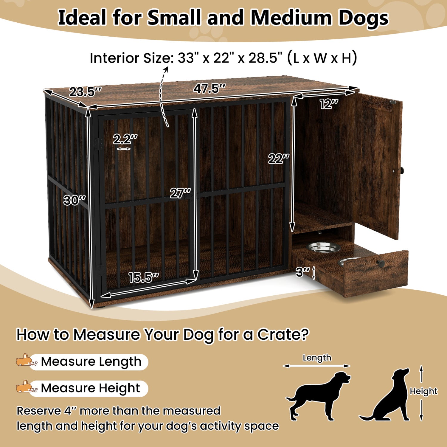 Dog Crate Furniture & Cooling Gel Dog Bed for Small and Medium Dogs, Brown Dog Kennels at Gallery Canada