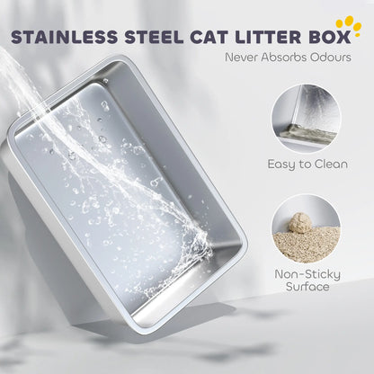 Stainless Steel Cat Litter Box, 17" x 13" x 10", Metal Scoop, Grey Cat Litter Box Enclosures at Gallery Canada