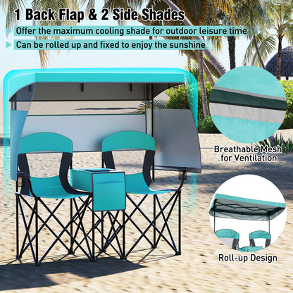 Double Beach Chair, Adjustable Canopy, 3-Side Shading Curtains, Turquoise Beach & Lawn Chairs at Gallery Canada