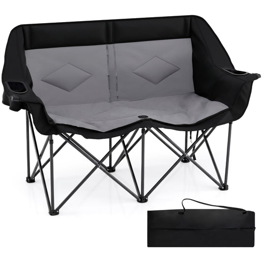 Double Camping Chair With Cup Holders, Mesh Pockets, Dark Gray Camping Furniture Dark Gray at Gallery Canada
