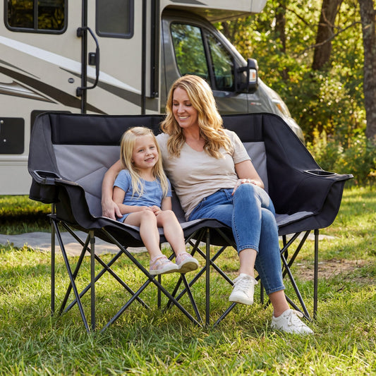 Double Camping Chair With Cup Holders, Mesh Pockets, Dark Gray Camping Furniture Dark Gray at Gallery Canada