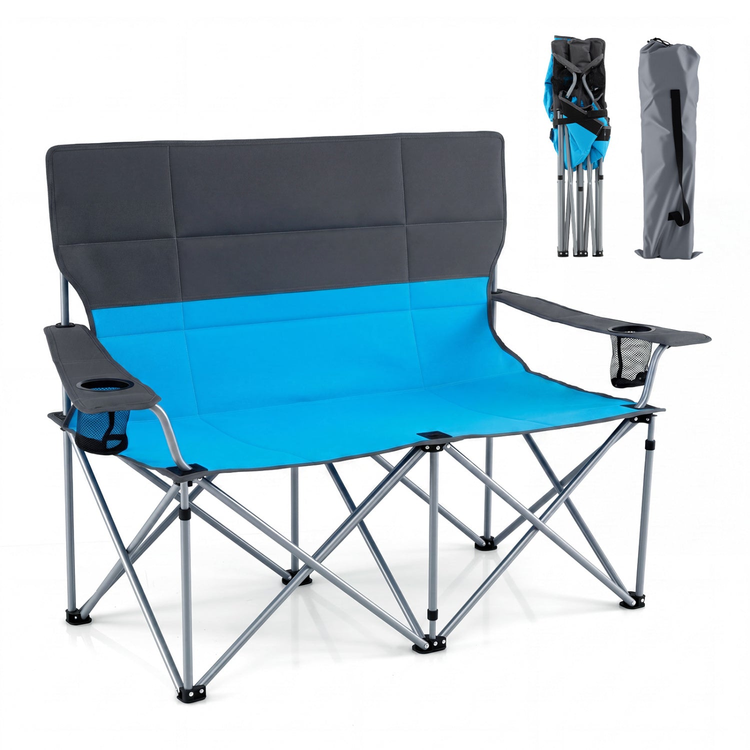 Double Camping Chair With Carry Bag, Cup Holders, Blue Camping Furniture at Gallery Canada