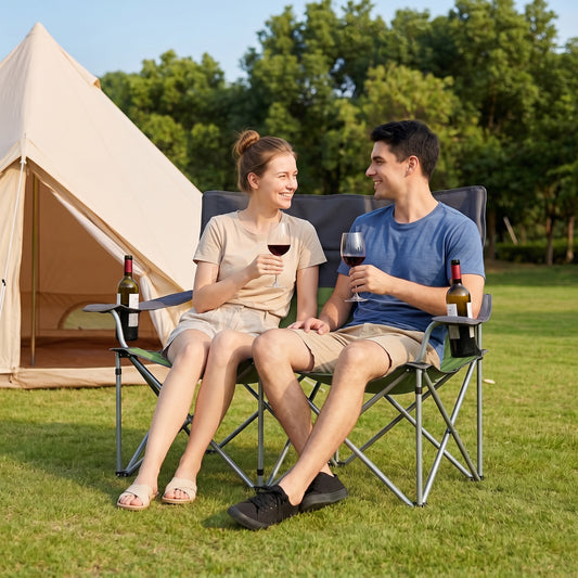 Double Camping Chair With Carry Bag, Cup Holders, Green Camping Furniture Green at Gallery Canada