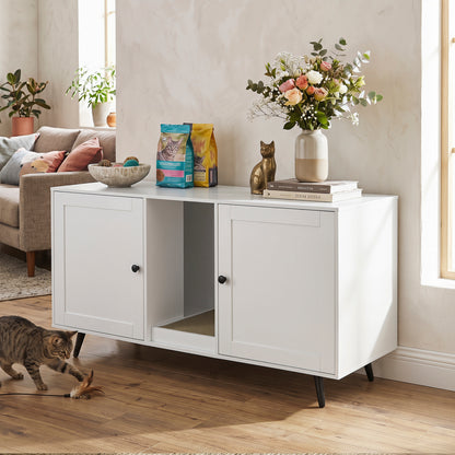 Double Cat Litter Box Enclosure, White Cat Houses at Gallery Canada