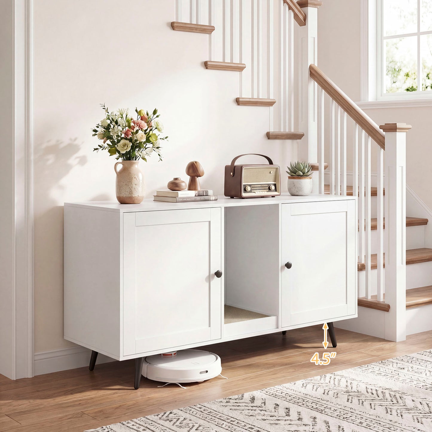 Double Cat Litter Box Enclosure, White Cat Houses at Gallery Canada