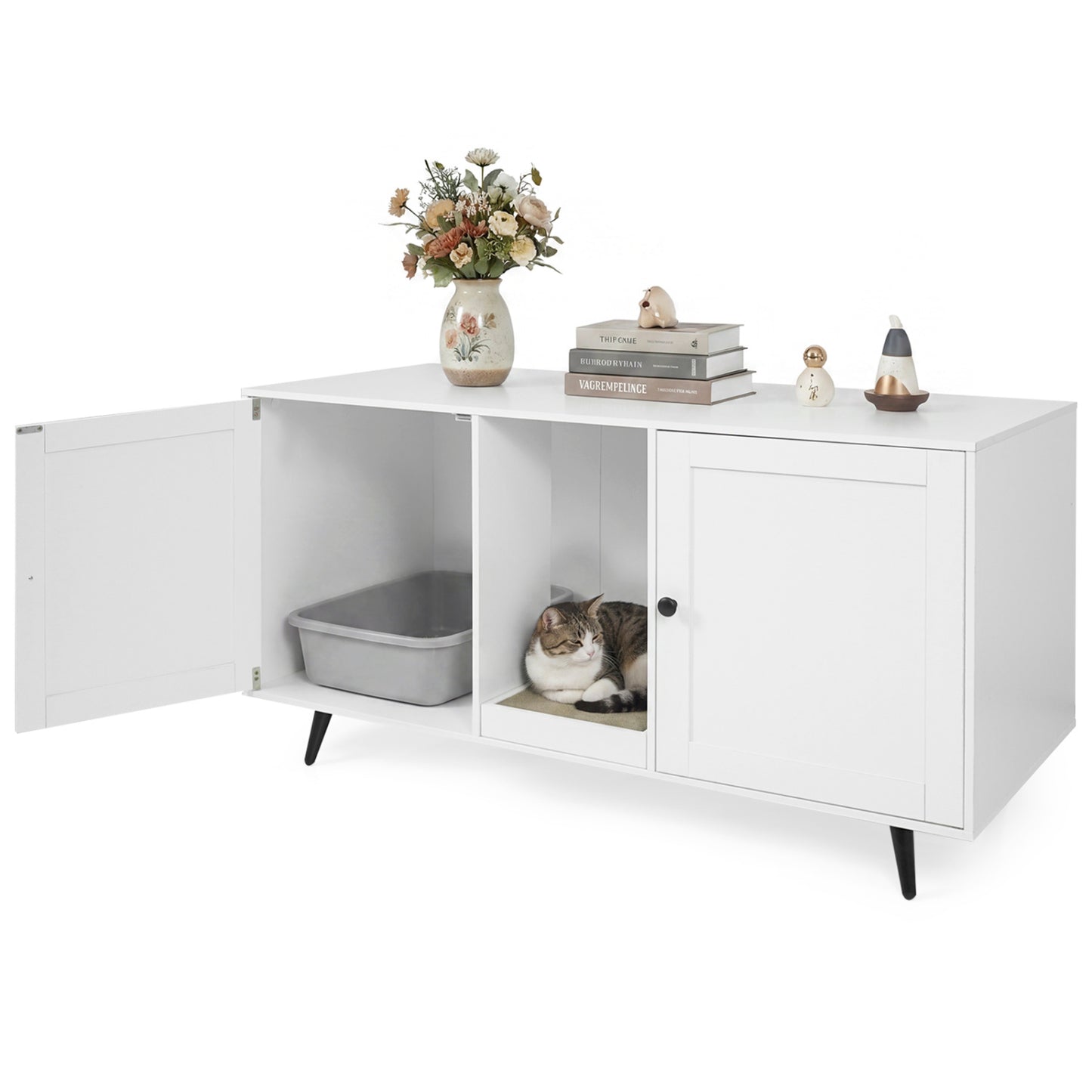 Double Cat Litter Box Enclosure, White Cat Houses at Gallery Canada