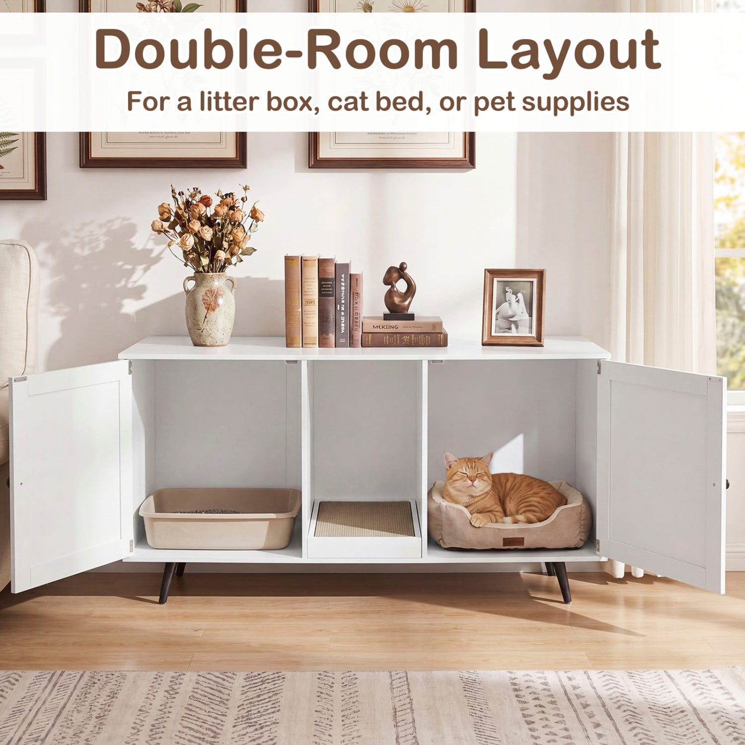 Double Cat Litter Box Enclosure, White Cat Houses at Gallery Canada