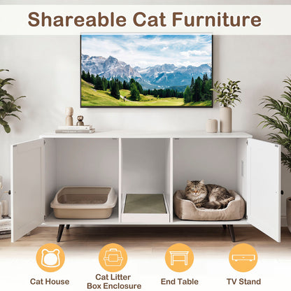 Double Cat Litter Box Enclosure, White Cat Houses at Gallery Canada