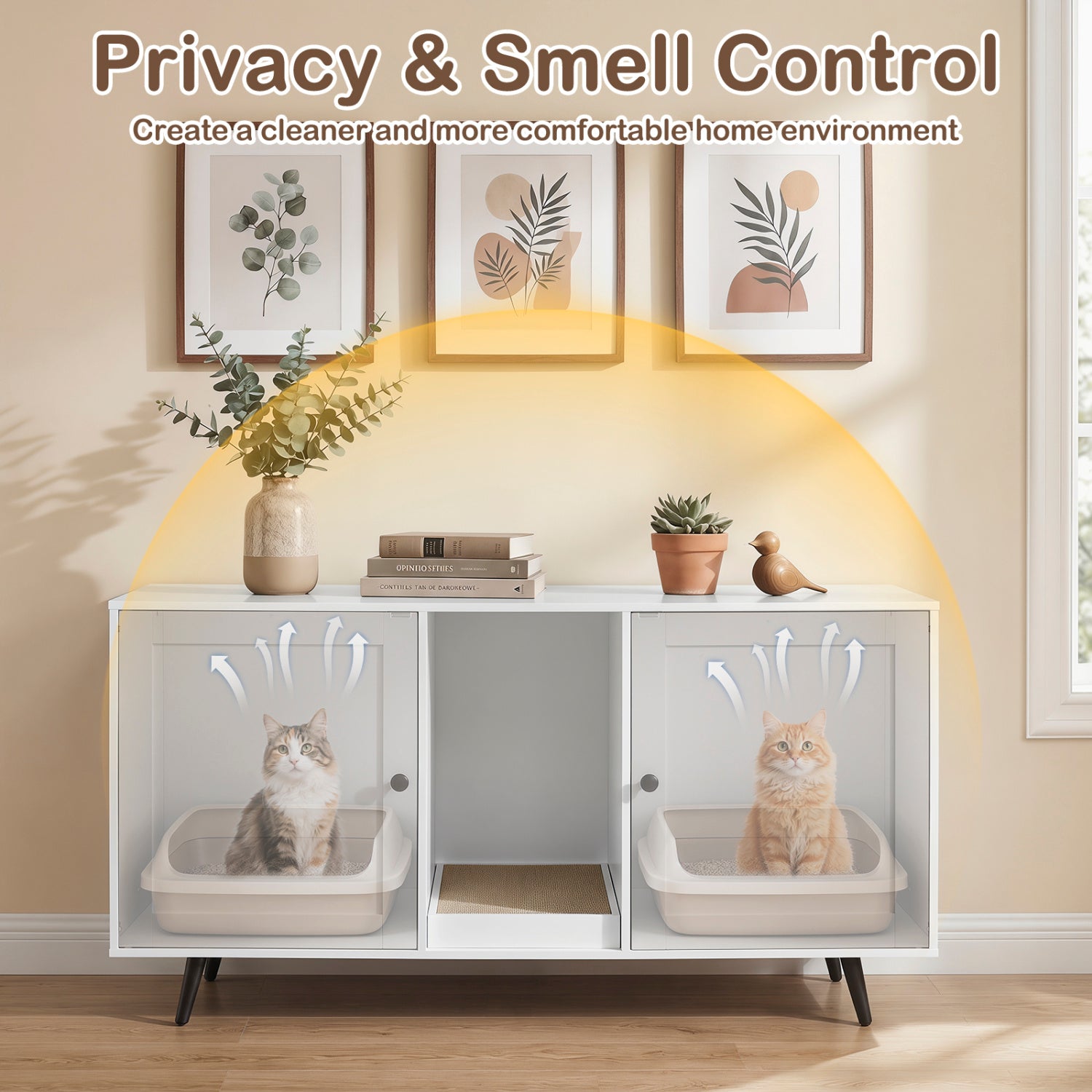 Double Cat Litter Box Enclosure, White Cat Houses at Gallery Canada