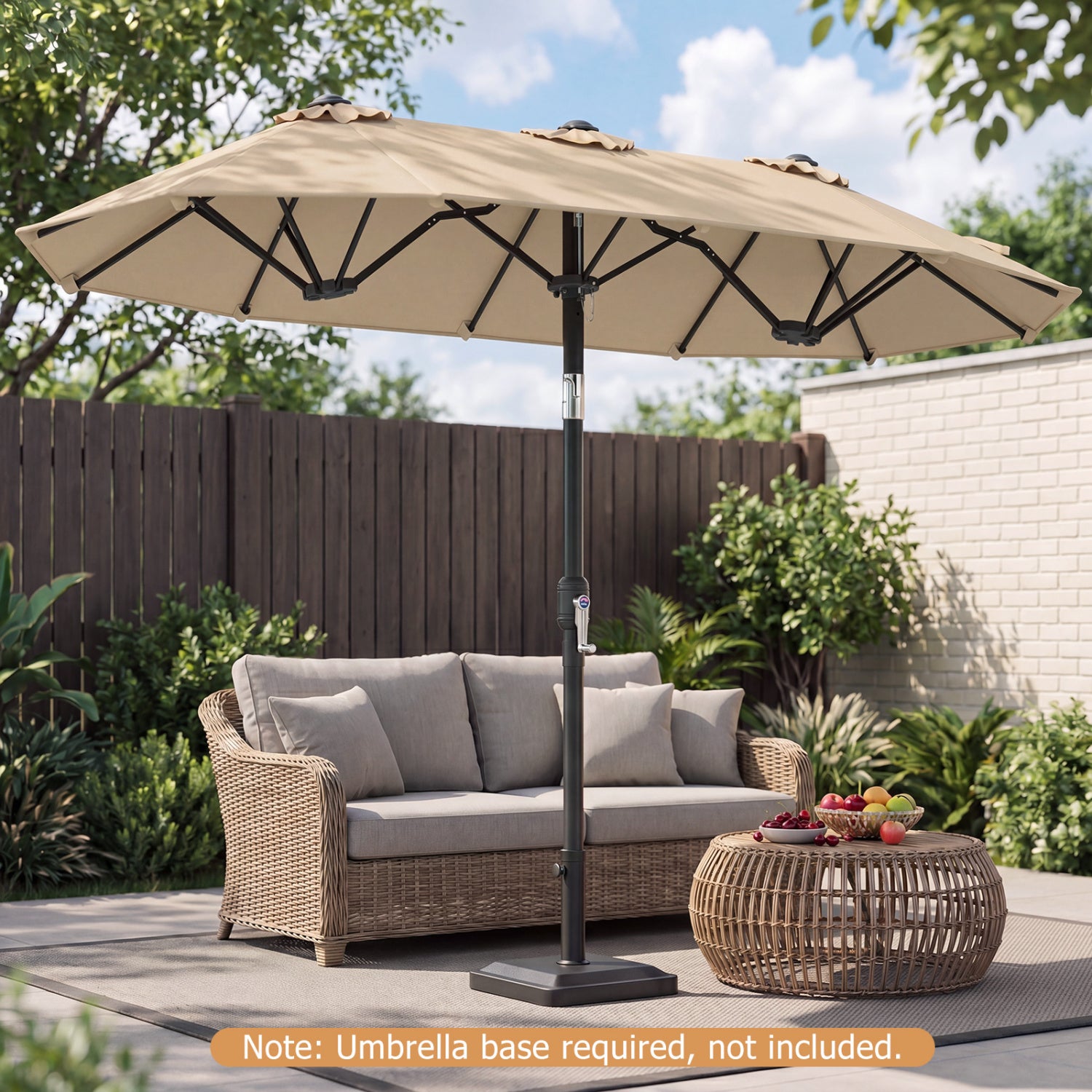 Double-Sided Patio Umbrella, Push Button Tilt, Beige Outdoor Umbrellas at Gallery Canada
