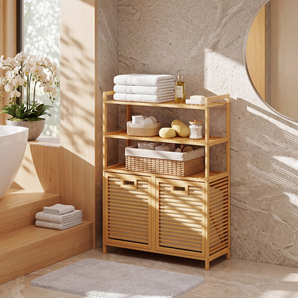 Double Tilt Out Laundry Hamper, 3 Shelves, 2 Baskets, Natural Laundry Baskets at Gallery Canada