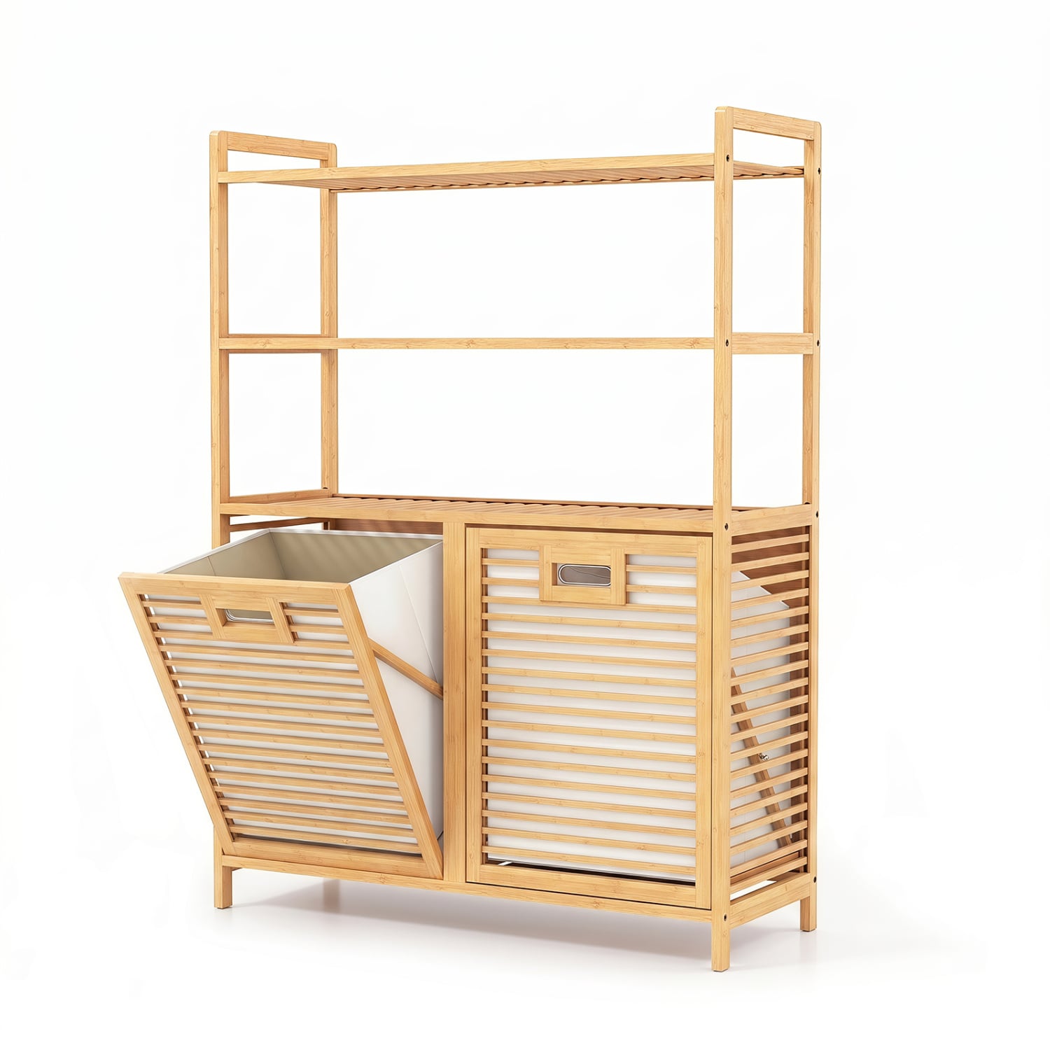 Double Tilt Out Laundry Hamper, 3 Shelves, 2 Baskets, Natural Laundry Baskets at Gallery Canada