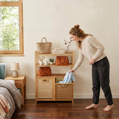 Double Tilt Out Laundry Hamper, 3 Shelves, 2 Baskets, Natural Laundry Baskets at Gallery Canada