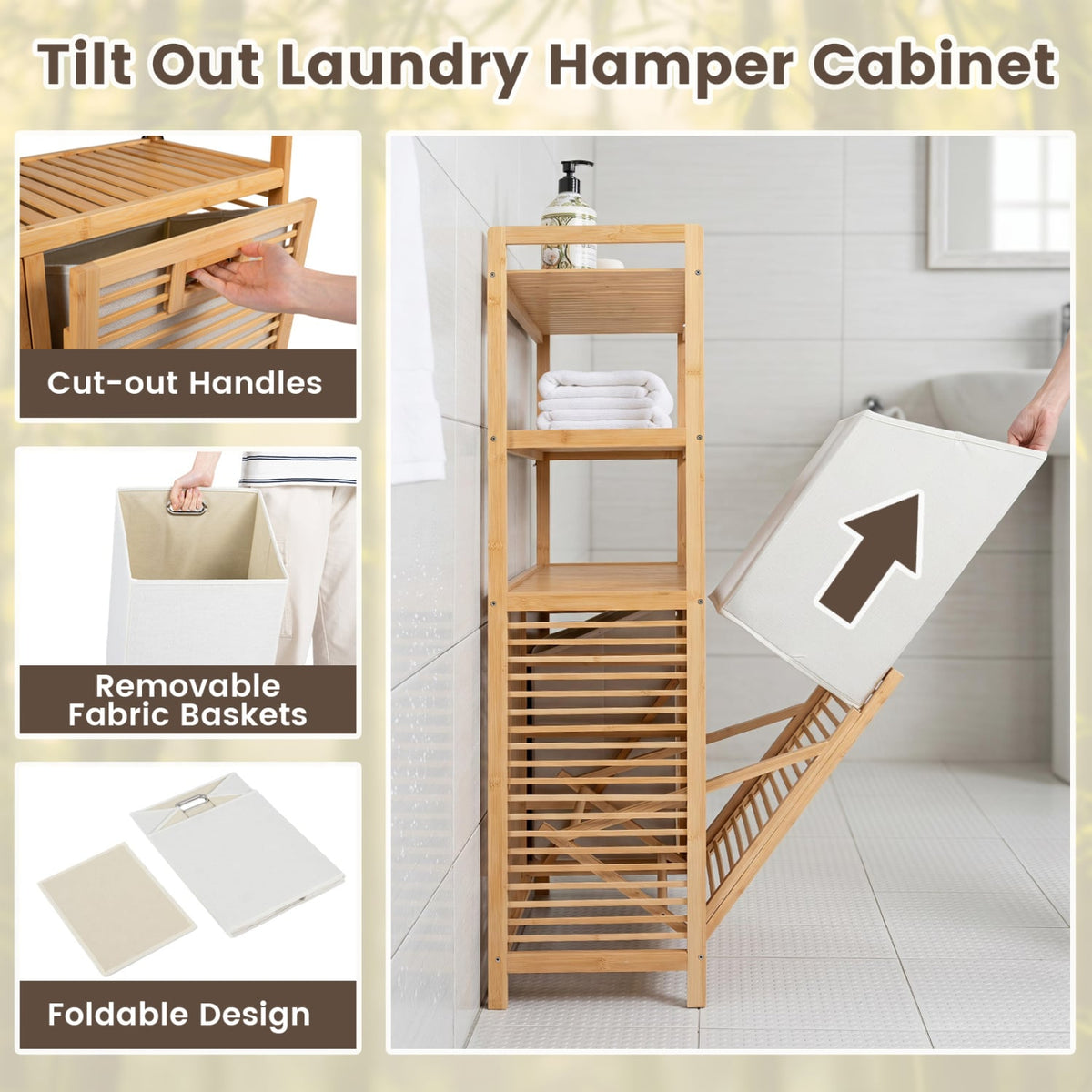 Double Tilt Out Laundry Hamper, 3 Shelves, 2 Baskets, Natural Laundry Baskets at Gallery Canada