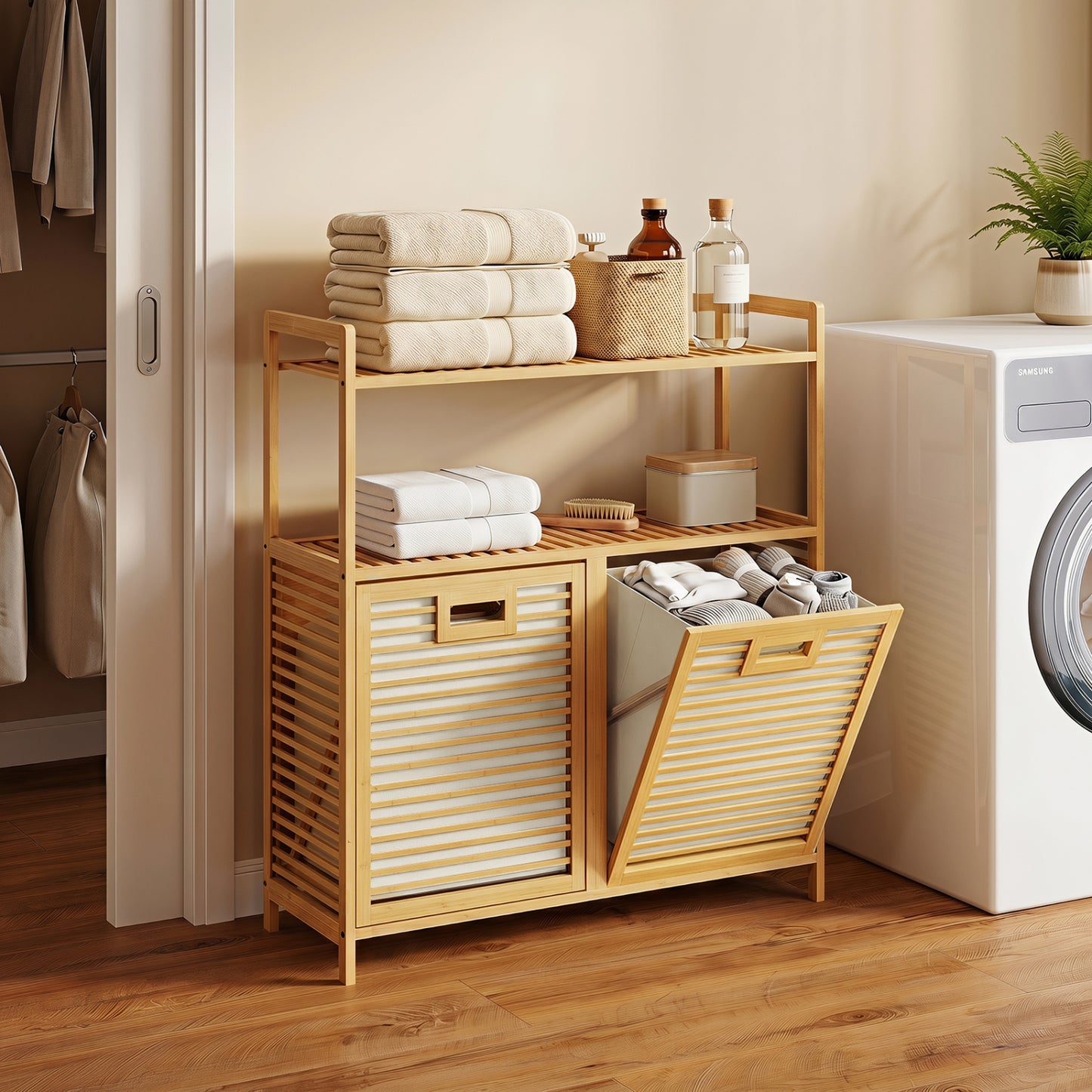 Double Tilt Out Laundry Hamper, 2 Shelves, Natural Laundry Baskets at Gallery Canada