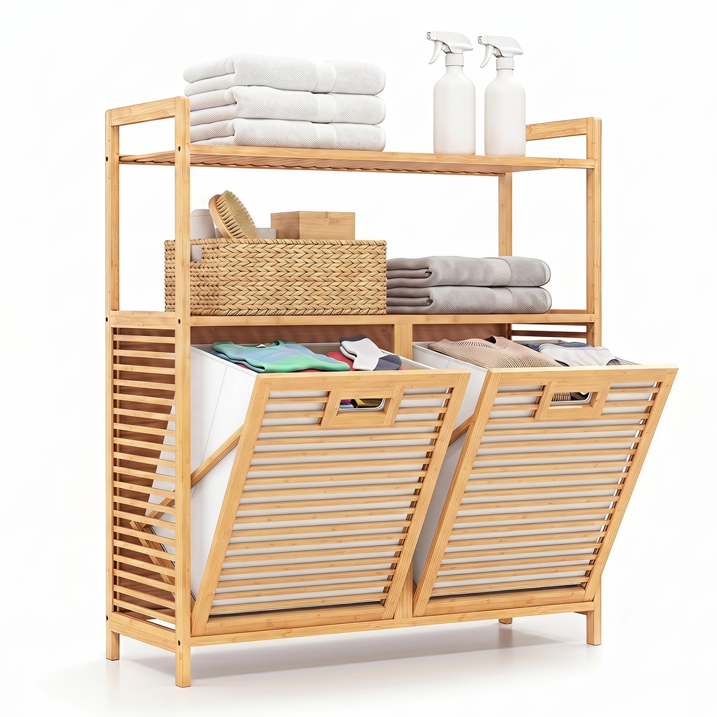 Double Tilt Out Laundry Hamper, 2 Shelves, Natural Laundry Baskets Natural at Gallery Canada