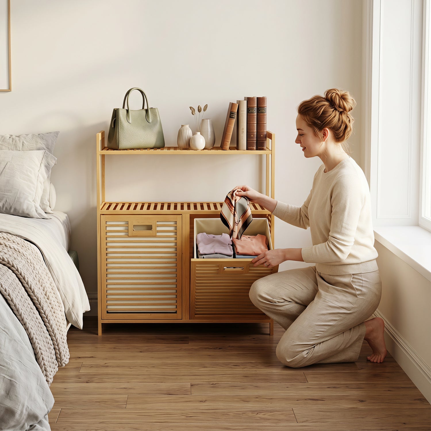 Double Tilt Out Laundry Hamper, 2 Shelves, Natural Laundry Baskets at Gallery Canada