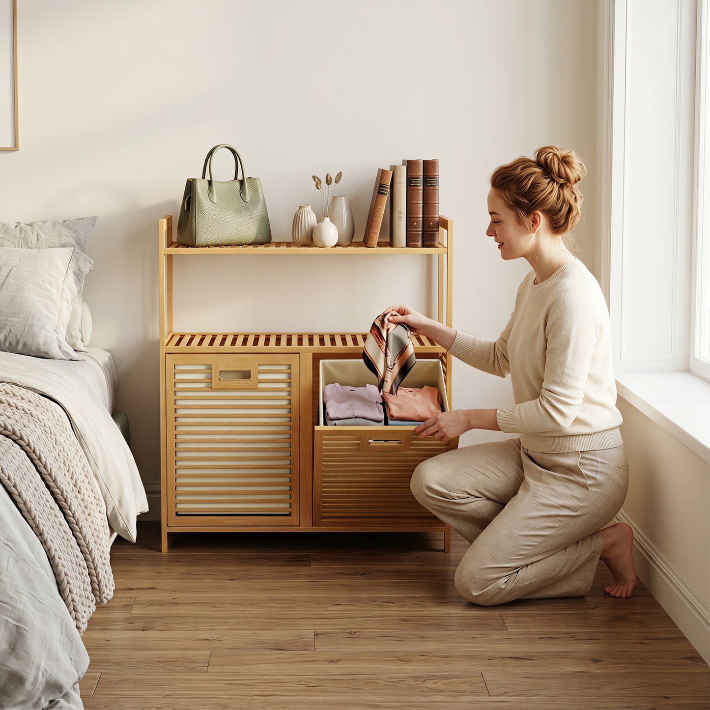 Double Tilt Out Laundry Hamper, 2 Shelves, Natural Laundry Baskets at Gallery Canada