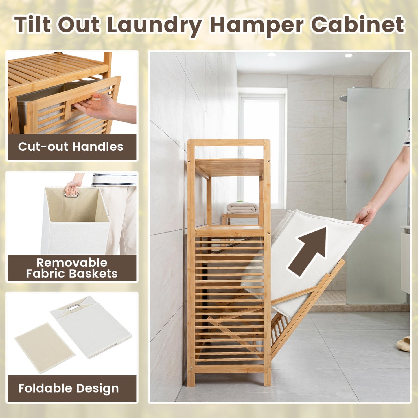 Double Tilt Out Laundry Hamper, 2 Shelves, Natural Laundry Baskets at Gallery Canada