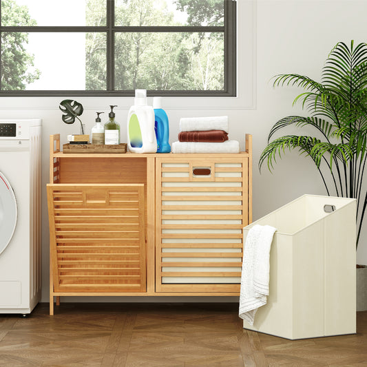 Double Tilt-Out Laundry Hamper, 2 Removable Bins, Natural Laundry Baskets Natural at Gallery Canada