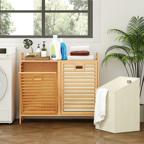 Double Tilt-Out Laundry Hamper, 2 Removable Bins, Natural