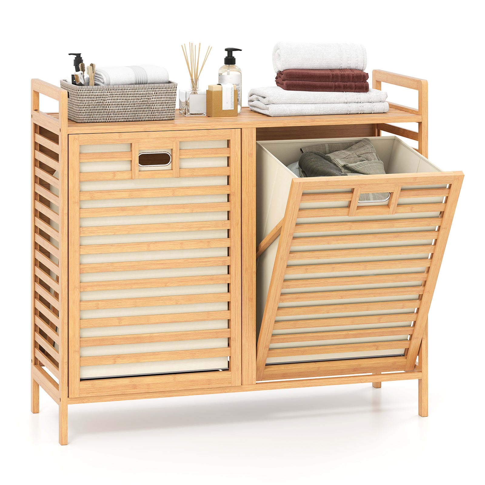 Double Tilt-Out Laundry Hamper, 2 Removable Bins, Natural Laundry Baskets at Gallery Canada