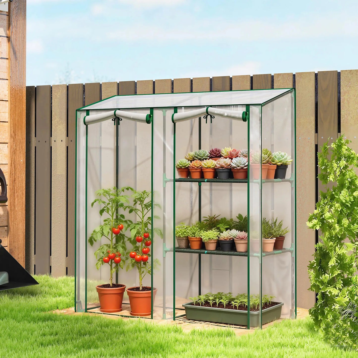 Mini Greenhouse, 3 Shelves, 2 Roll-Up Doors, 56.3" x 17.7" x 59.4", Clear Portable Greenhouses at Gallery Canada