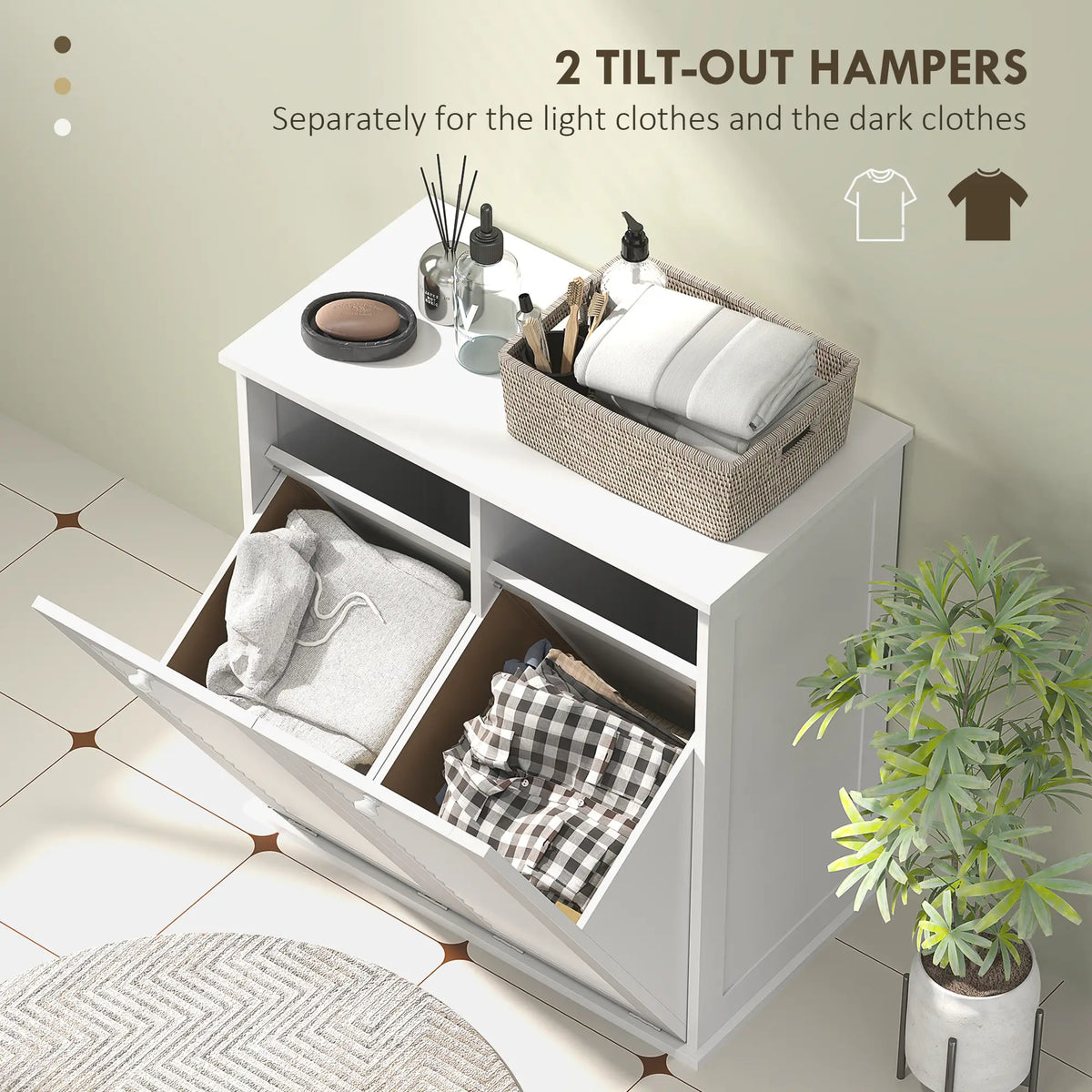 Tilt Out Laundry Cabinet, 2 Baskets, 2 Louvered Doors, White Bathroom Cabinets at Gallery Canada