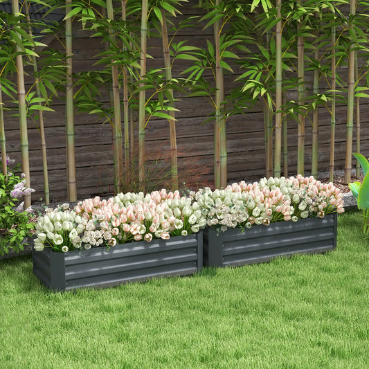 Steel Raised Garden Bed Set, Elevated Planter Box, 39"x20"x12", Dark Grey Galvanized Planter Boxes Dark Grey at Gallery Canada