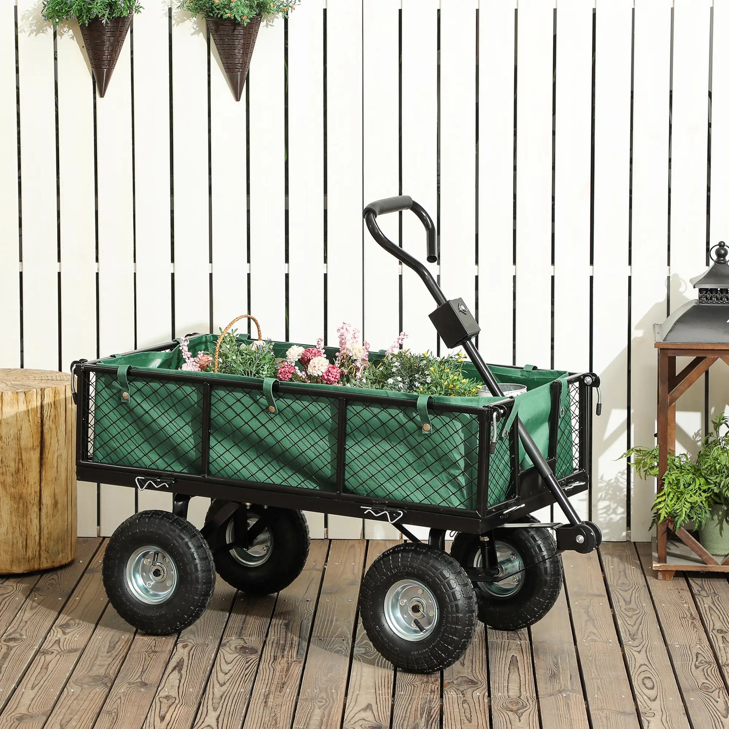 Steel Garden Cart, Removable Liner, Quick-Release Sides, 10" Wheels, 660lbs, Green Folding Garden Carts at Gallery Canada