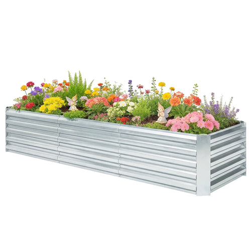 8 x 2.6 x 1.5ft Galvanized Raised Garden Bed, Reinforced Planter Box, Silver