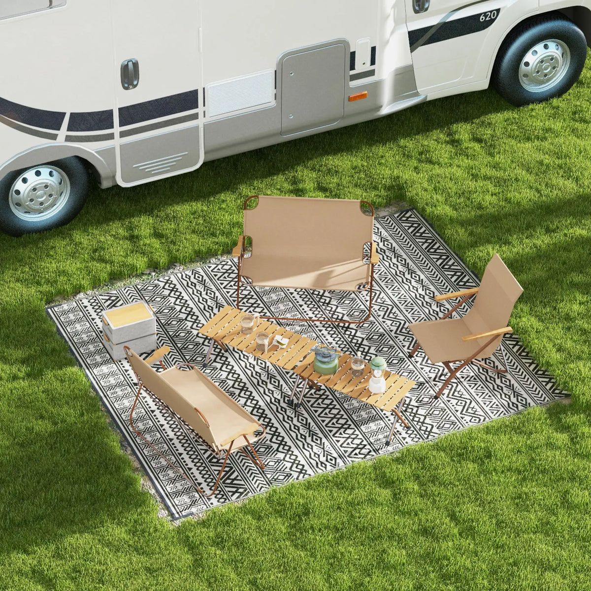 Reversible Outdoor Rug, Waterproof, 8' x 10', Grey Cream White Outdoor Reversible Rugs at Gallery Canada