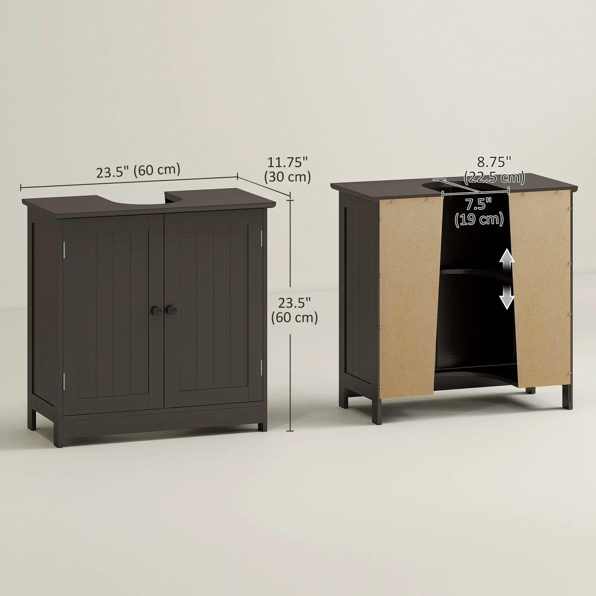 Under Sink Bathroom Cabinet, 2 Doors with Shelf, Coffee Bathroom Cabinets at Gallery Canada