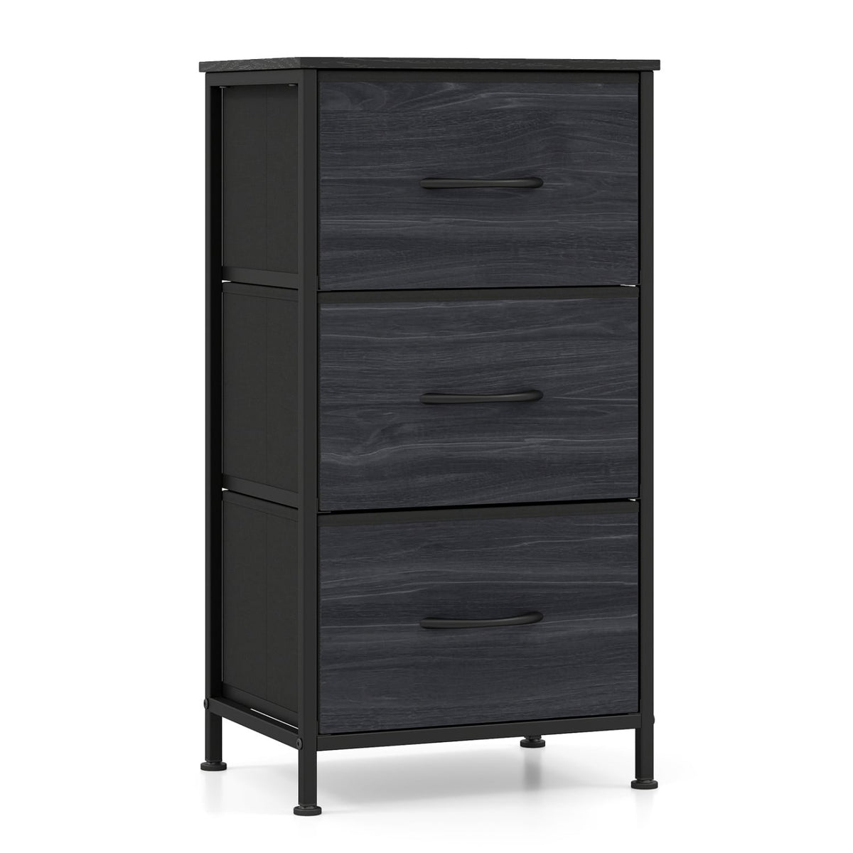 Dresser Nightstand, Fabric Drawers, Metal Frame, Wood Grain, Black Dressers & Chests Black Wood Grain at Gallery Canada