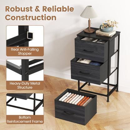 Dresser Nightstand, Fabric Drawers, Metal Frame, Wood Grain, Black Dressers & Chests at Gallery Canada