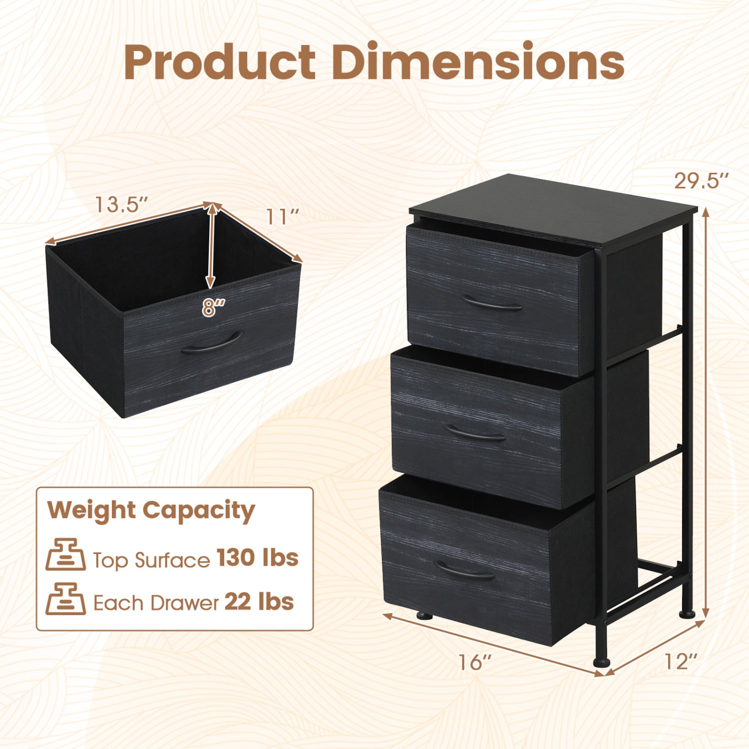 Dresser Nightstand, Fabric Drawers, Metal Frame, Wood Grain, Black Dressers & Chests at Gallery Canada