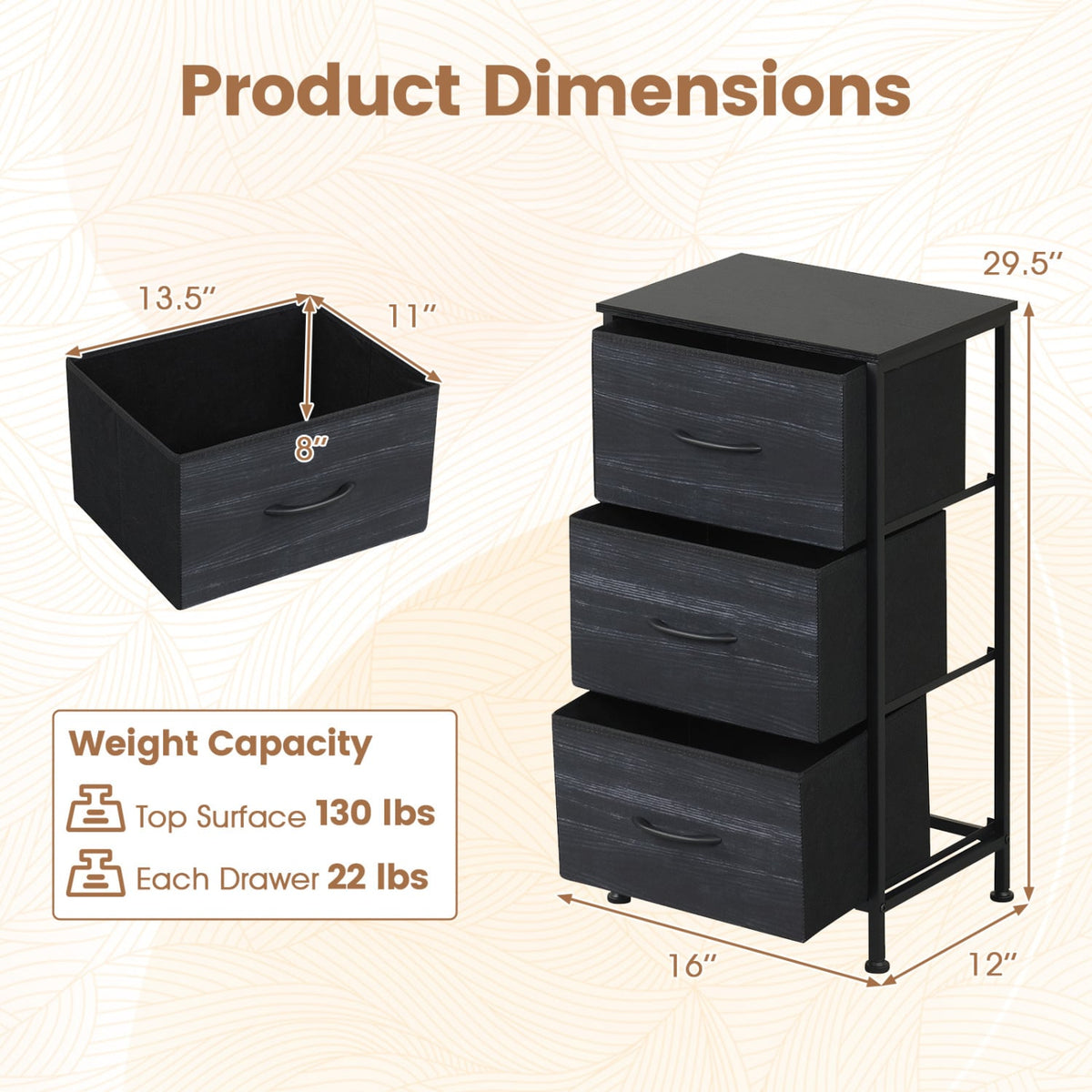 Dresser Nightstand, Fabric Drawers, Metal Frame, Wood Grain, Black Dressers & Chests at Gallery Canada