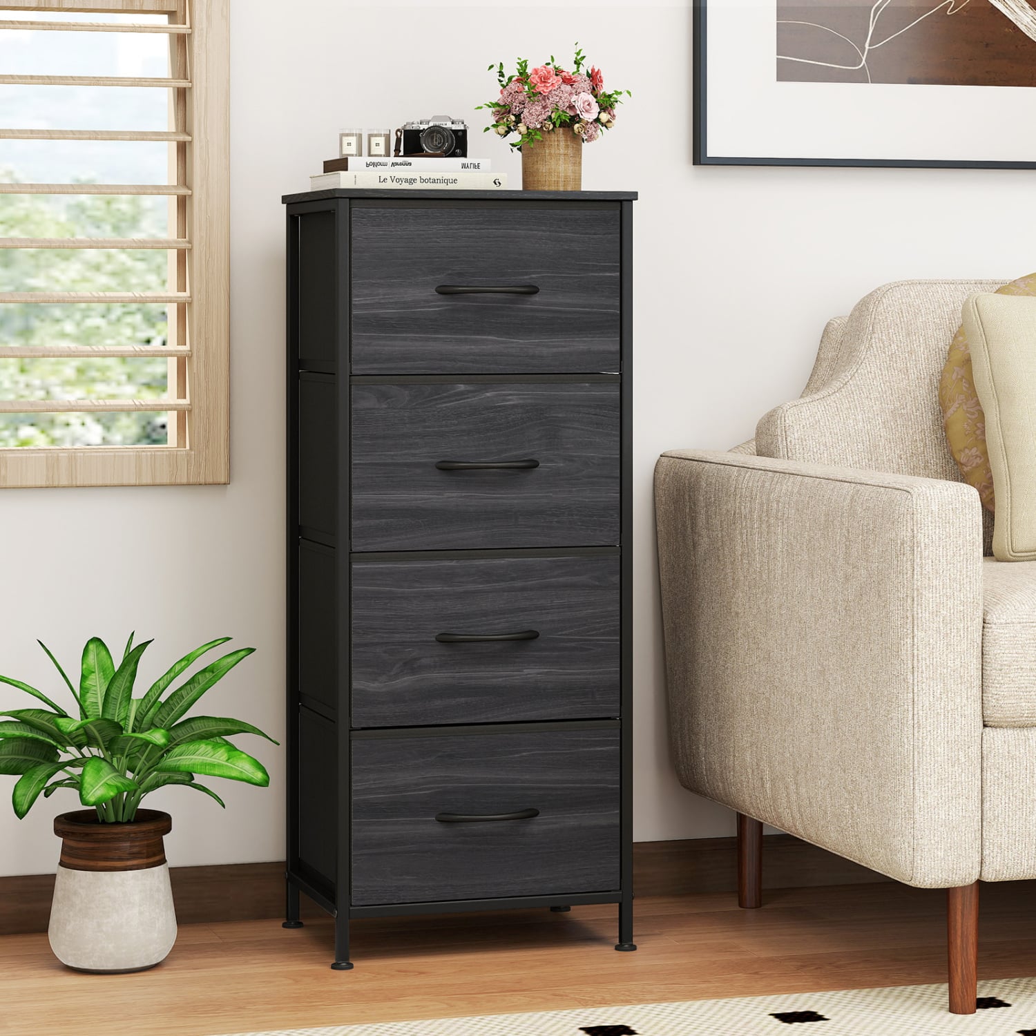 4 Fabric Drawer Dresser Nightstand, Charcoal Black Dressers & Chests at Gallery Canada