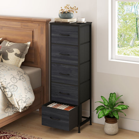 Dresser Nightstand, 5 Fabric Drawers, Black Wood Grain Dressers & Chests Black Wood Grain at Gallery Canada