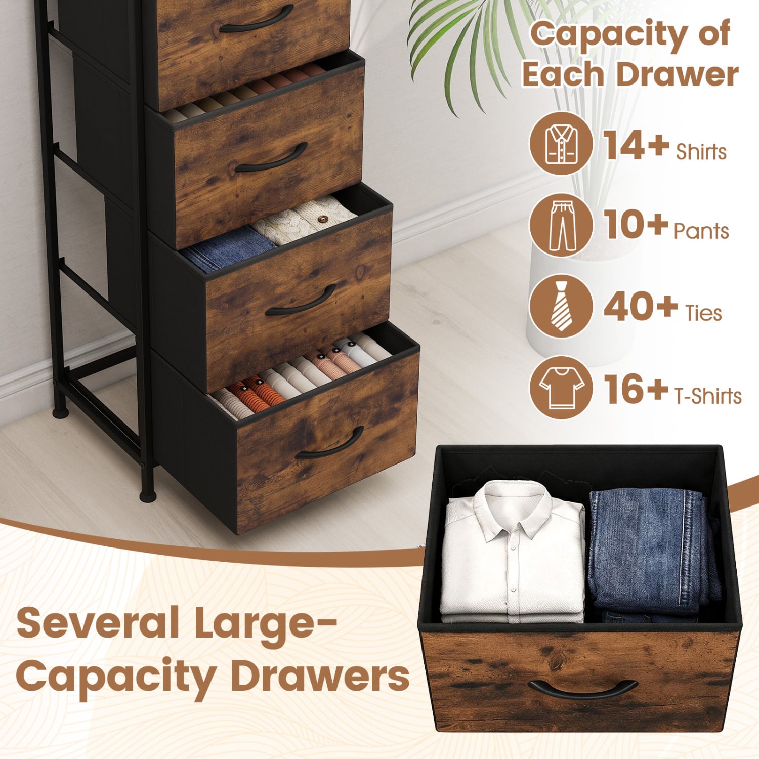 5 Fabric Drawer Dresser Nightstand, Rustic Brown Dressers & Chests at Gallery Canada