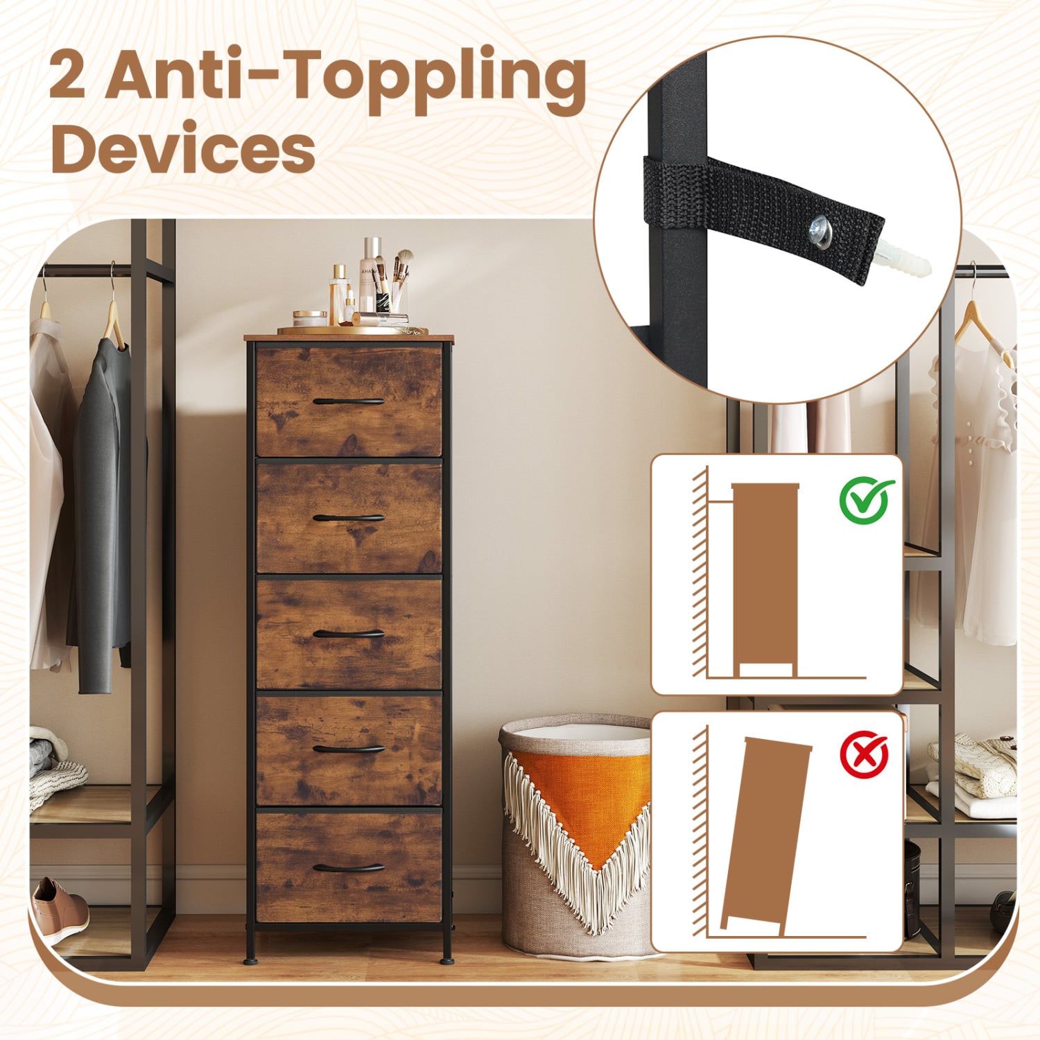 5 Fabric Drawer Dresser Nightstand, Rustic Brown Dressers & Chests at Gallery Canada