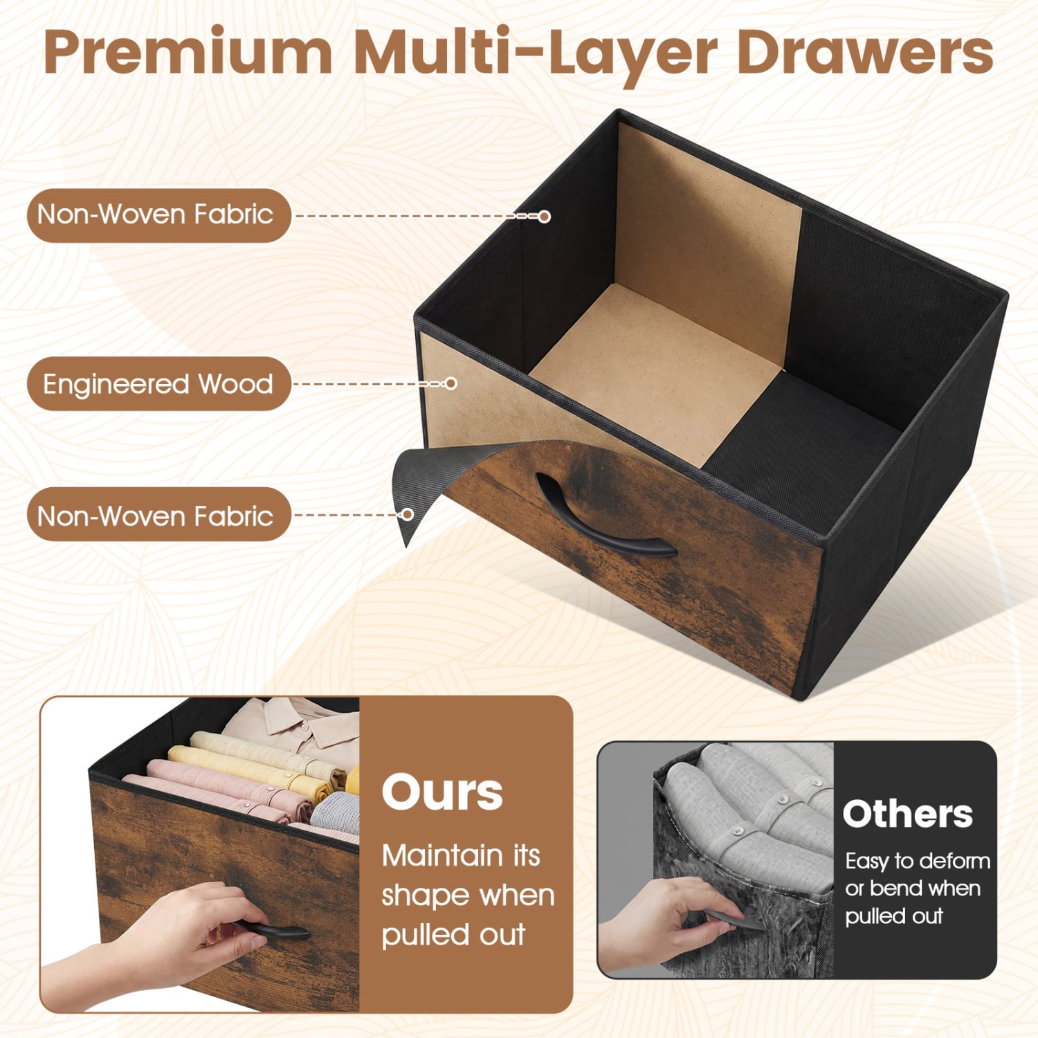 5 Fabric Drawer Dresser Nightstand, Rustic Brown Dressers & Chests at Gallery Canada
