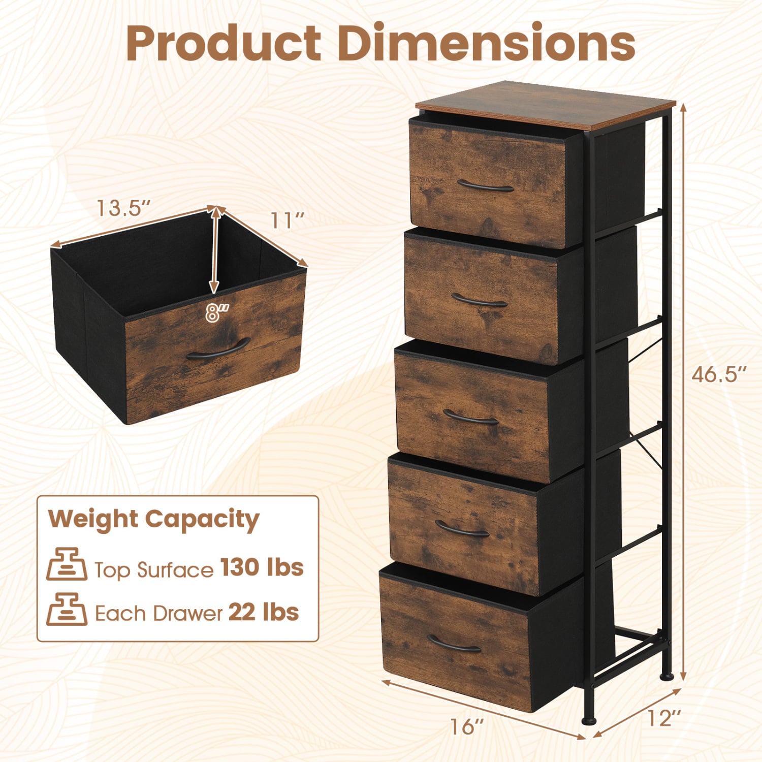 5 Fabric Drawer Dresser Nightstand, Rustic Brown Dressers & Chests at Gallery Canada