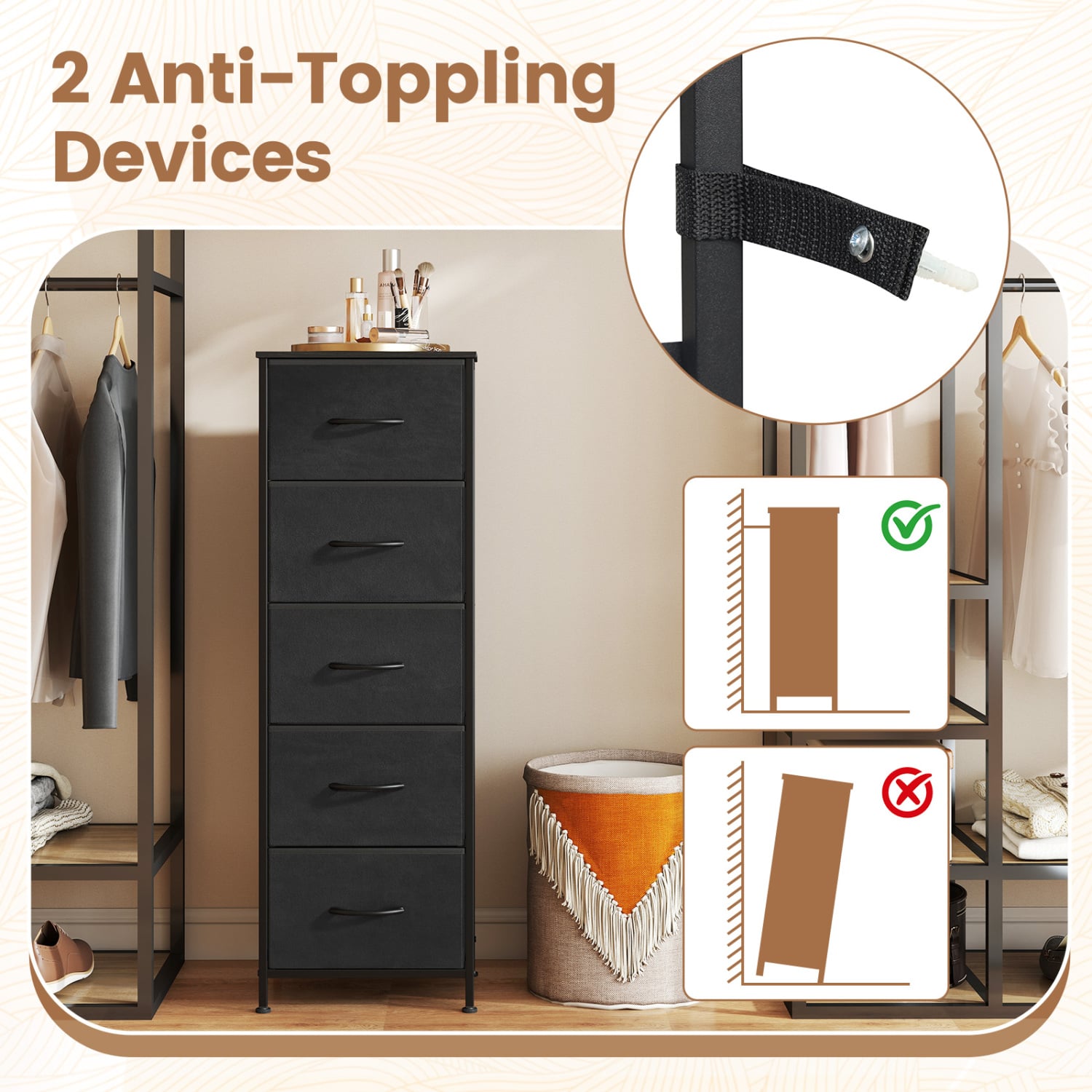 5 Drawer Dresser Nightstand, Black Dressers & Chests at Gallery Canada