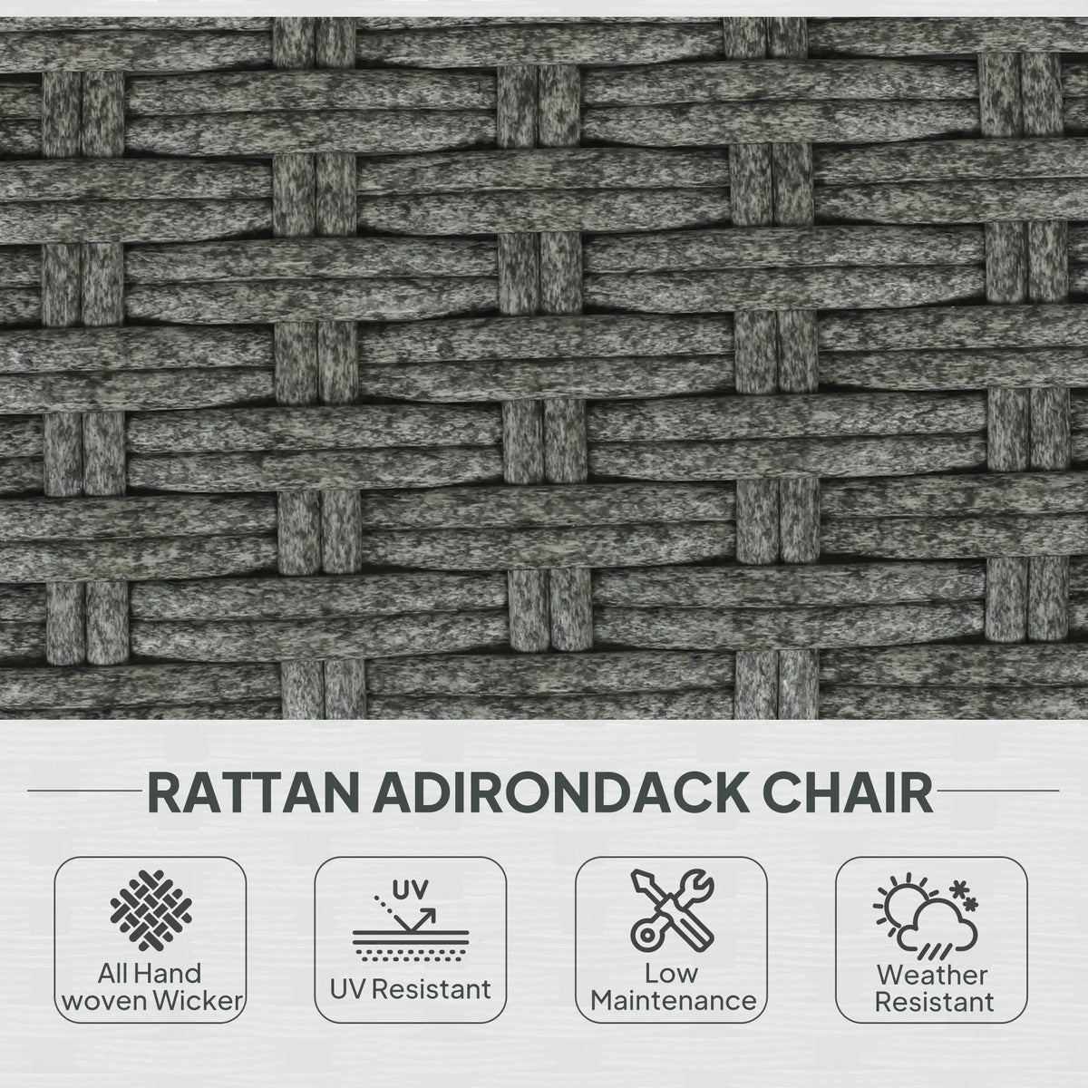 Wicker Adirondack Chair, PE Rattan Outdoor Fire Pit Chair, Heather Grey