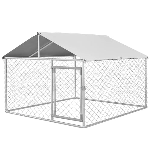 6.6' x 6.6' x 4.9' Outdoor Dog Kennel, Heavy Duty Galvanized Steel, UV-Resistant Roof, Silver