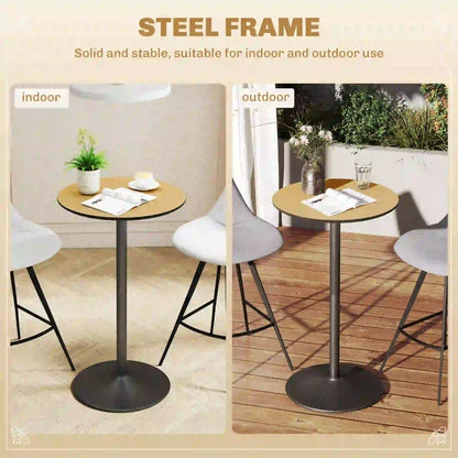 Round Table for 2, 40.2 Inch, Natural Wood, Steel Frame Bar Tables at Gallery Canada